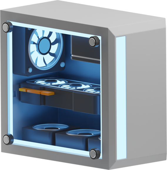 3d pc icon with blue fan