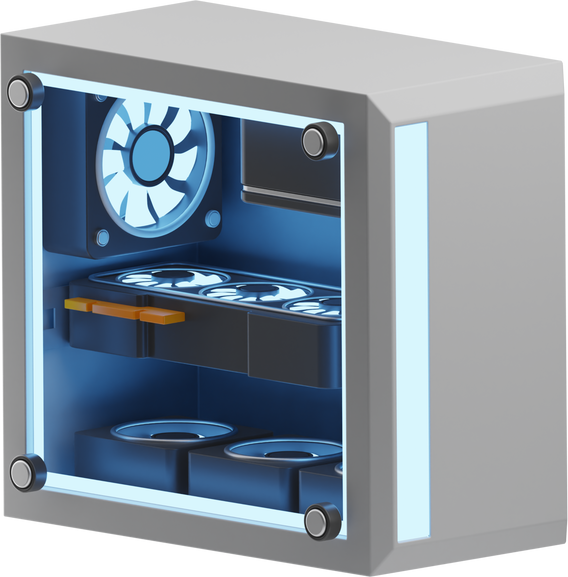 3d pc icon with blue fan